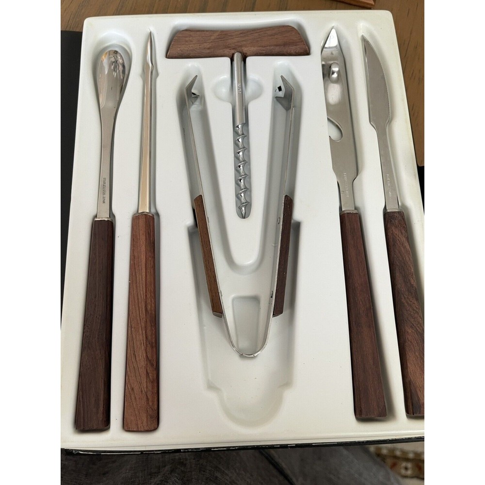 VINTAGE KRAFTWARE BARTENDERS GUIDE UTENSILS Japanese 6 Piece Bar Tool Set